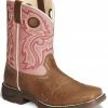 Durango Girls' Pink Cowgirl Boots - Square Toe Tan