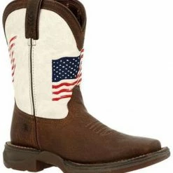 Durango Boys' Rebel Distressed Flag Western Boots - Square Toe White
